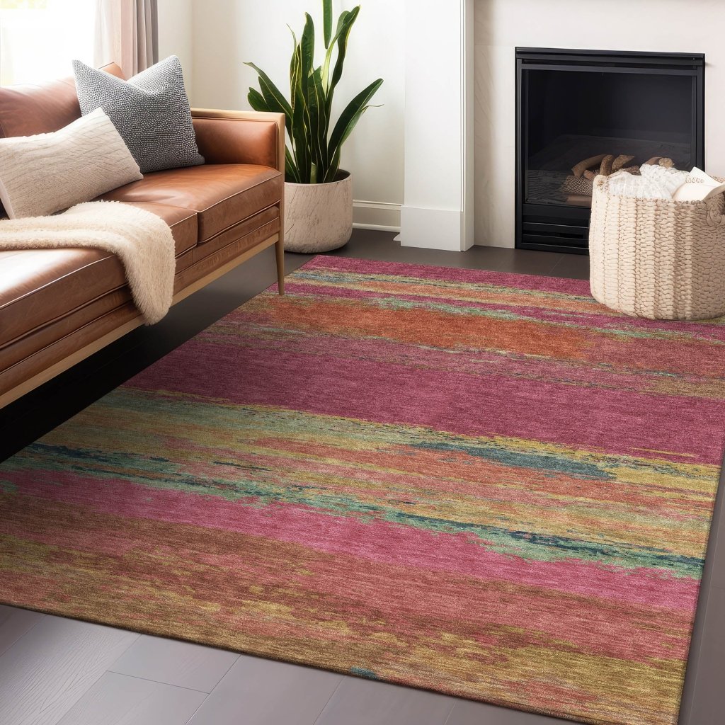 LOOMLAN Rugs Karvoun Pink Washable Indoor-Outdoor Rug