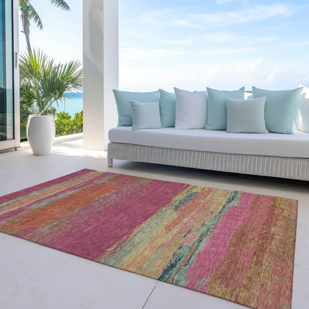 LOOMLAN Rugs Karvoun Pink Washable Indoor-Outdoor Rug