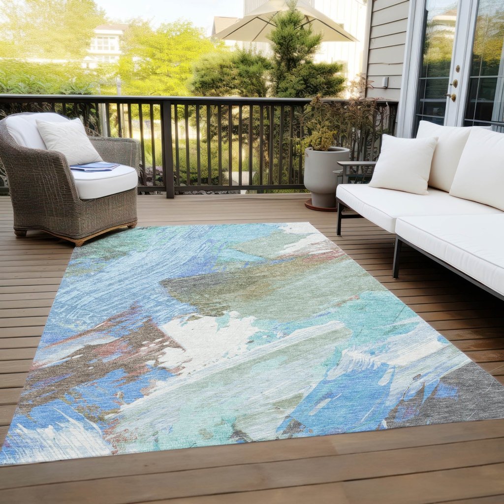 Kashana Blue Washable Indoor - Outdoor Rug - LOOMLAN - LOOMLAN Rugs - Outdoor Rugs