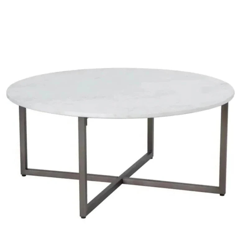Kiara Marble Top Round Outdoor Coffee Table-Outdoor Coffee Tables-SUNPAN-LOOMLAN