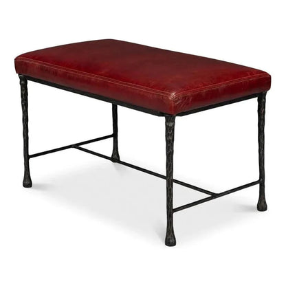 Sarreid Kings Road Leather and Iron Red Bench