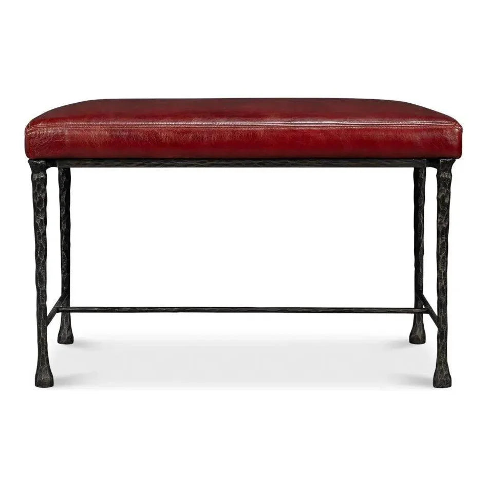 Sarreid Kings Road Leather and Iron Red Bench