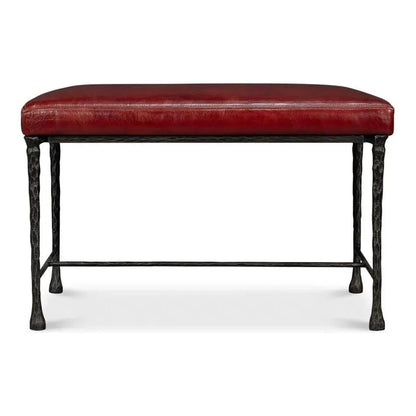 Sarreid Kings Road Leather and Iron Red Bench