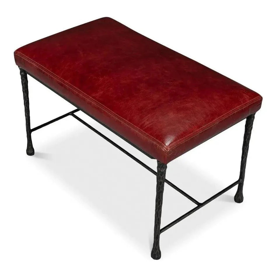 Sarreid Kings Road Leather and Iron Red Bench