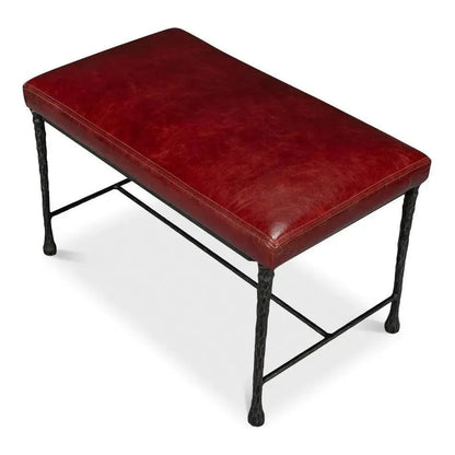 Sarreid Kings Road Leather and Iron Red Bench