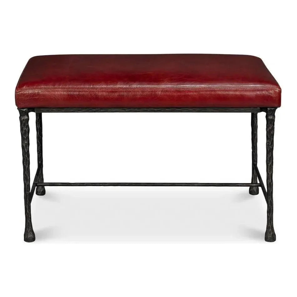 Sarreid Kings Road Leather and Iron Red Bench