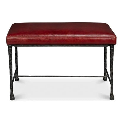 Sarreid Kings Road Leather and Iron Red Bench