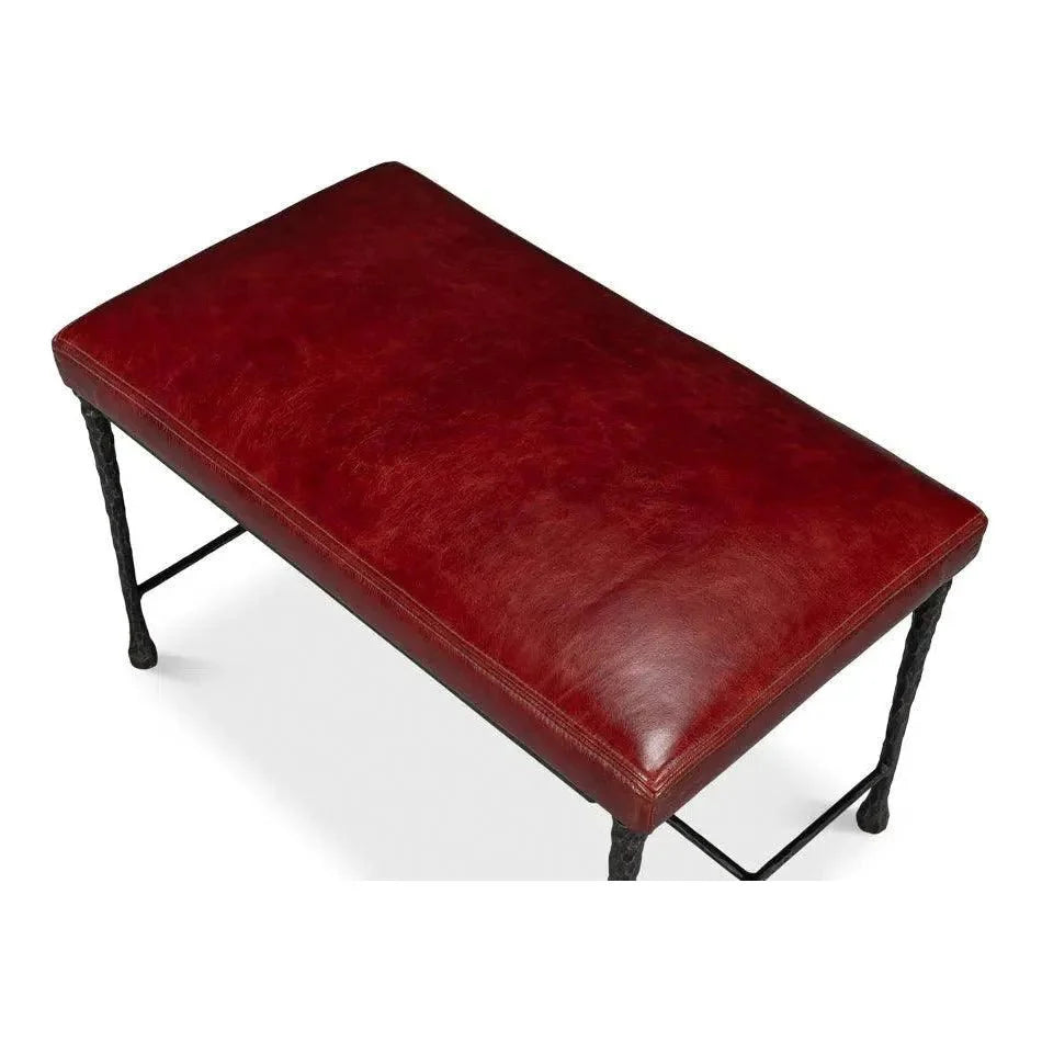 Sarreid Kings Road Leather and Iron Red Bench