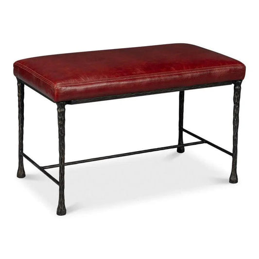 Sarreid Kings Road Leather and Iron Red Bench