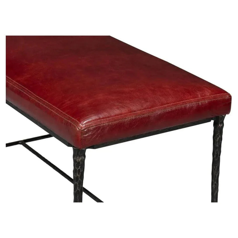 Sarreid Kings Road Leather and Iron Red Bench