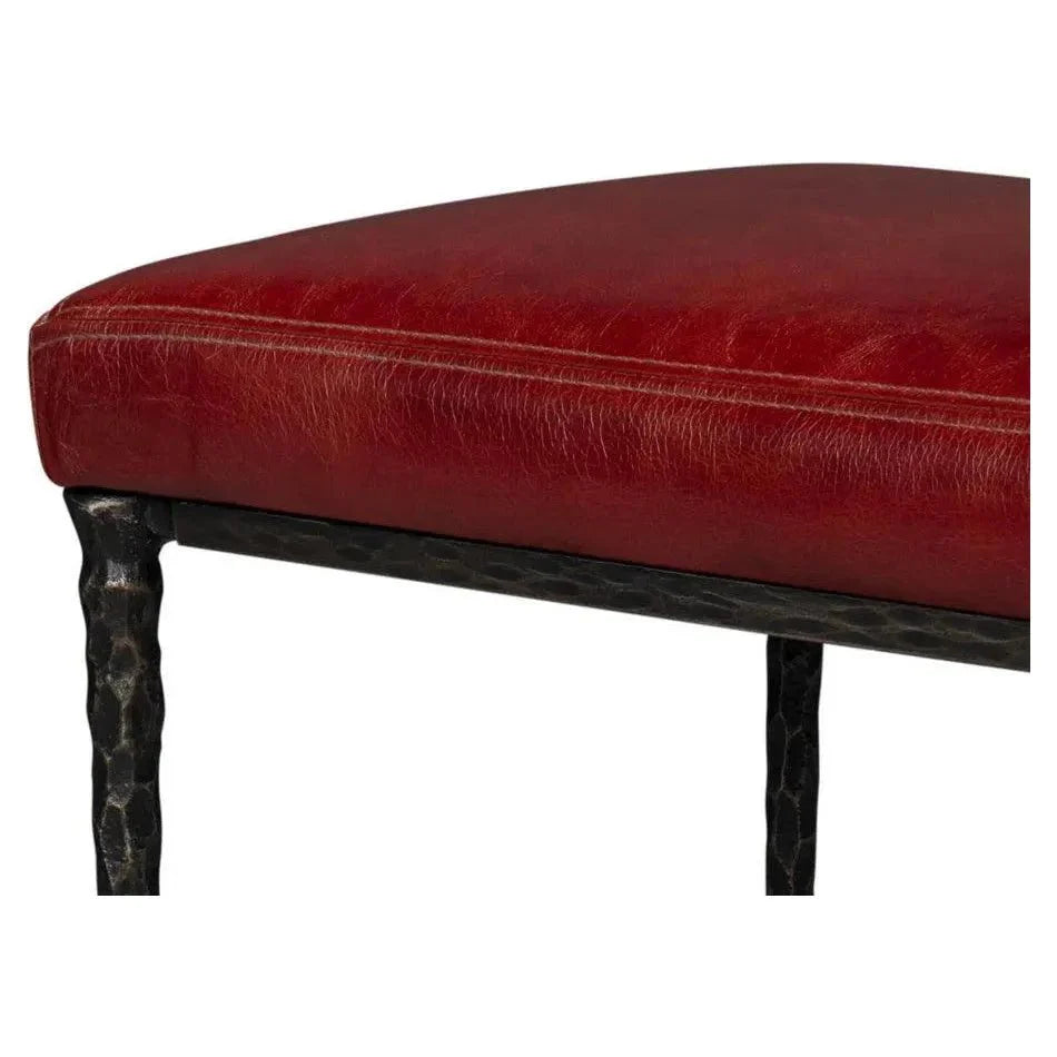 Sarreid Kings Road Leather and Iron Red Bench