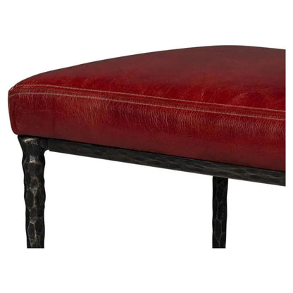 Sarreid Kings Road Leather and Iron Red Bench