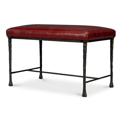 Sarreid Kings Road Leather and Iron Red Bench