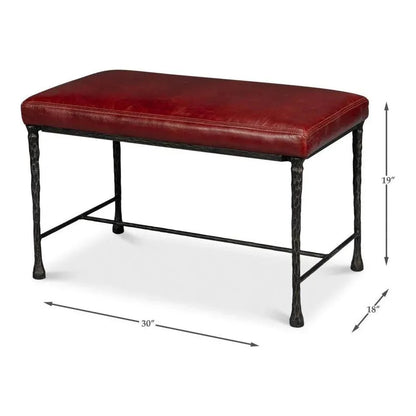 Sarreid Kings Road Leather and Iron Red Bench