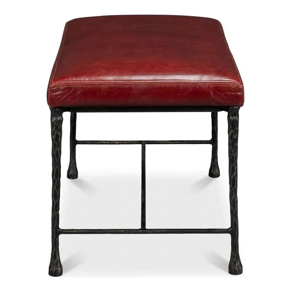 Sarreid Kings Road Leather and Iron Red Bench