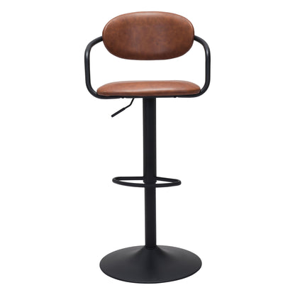 Kirby Bar Chair Vintage Brown - Sideboards and Things Accents_Black, Back Type_Floating Back, Back Type_With Back, Brand_Zuo Modern, Color_Black, Color_Brown, Depth_10-20, Features_Adjustable Height, Finish_Powder Coated, Height_30-40, Materials_Metal, Materials_Upholstery, Materials_Wood, Metal Type_Steel, Product Type_Bar Height, Seat Material_Upholstery, Shape_With Arms, Upholstery Type_Leather, Upholstery Type_Vegan Leather, Width_20-30, Wood Species_Plywood