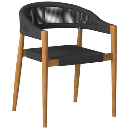 Klint Teak Stackable Rope Patio Dining Armchair 4PC - LOOMLAN - HiTeak - Outdoor Dining Chairs