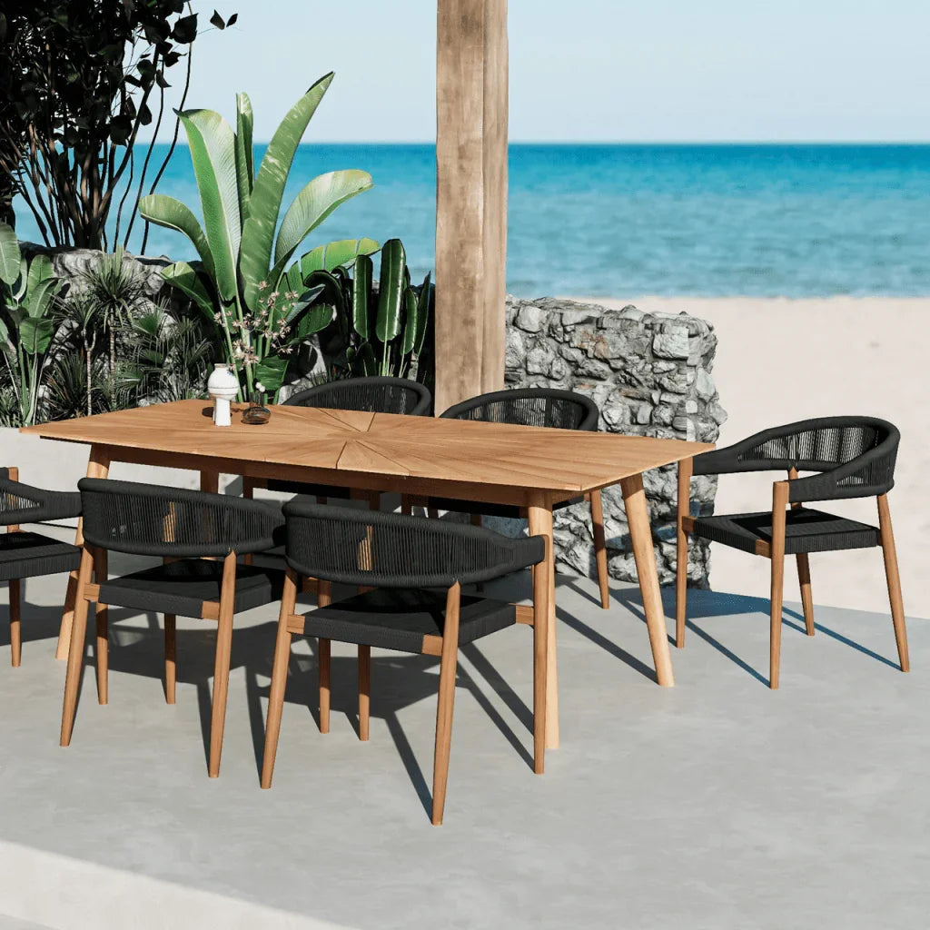 Klint Teak Stackable Rope Patio Dining Armchair 4PC - LOOMLAN - HiTeak - Outdoor Dining Chairs