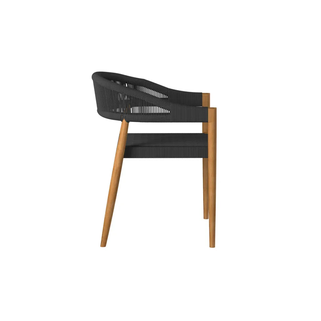 Klint Teak Stackable Rope Patio Dining Armchair 4PC - LOOMLAN - HiTeak - Outdoor Dining Chairs