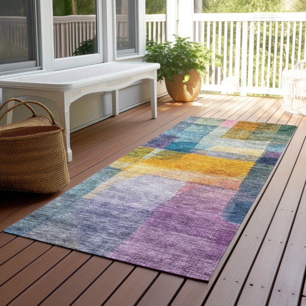 LOOMLAN Rugs Kyra Blue Washable Indoor-Outdoor Rug