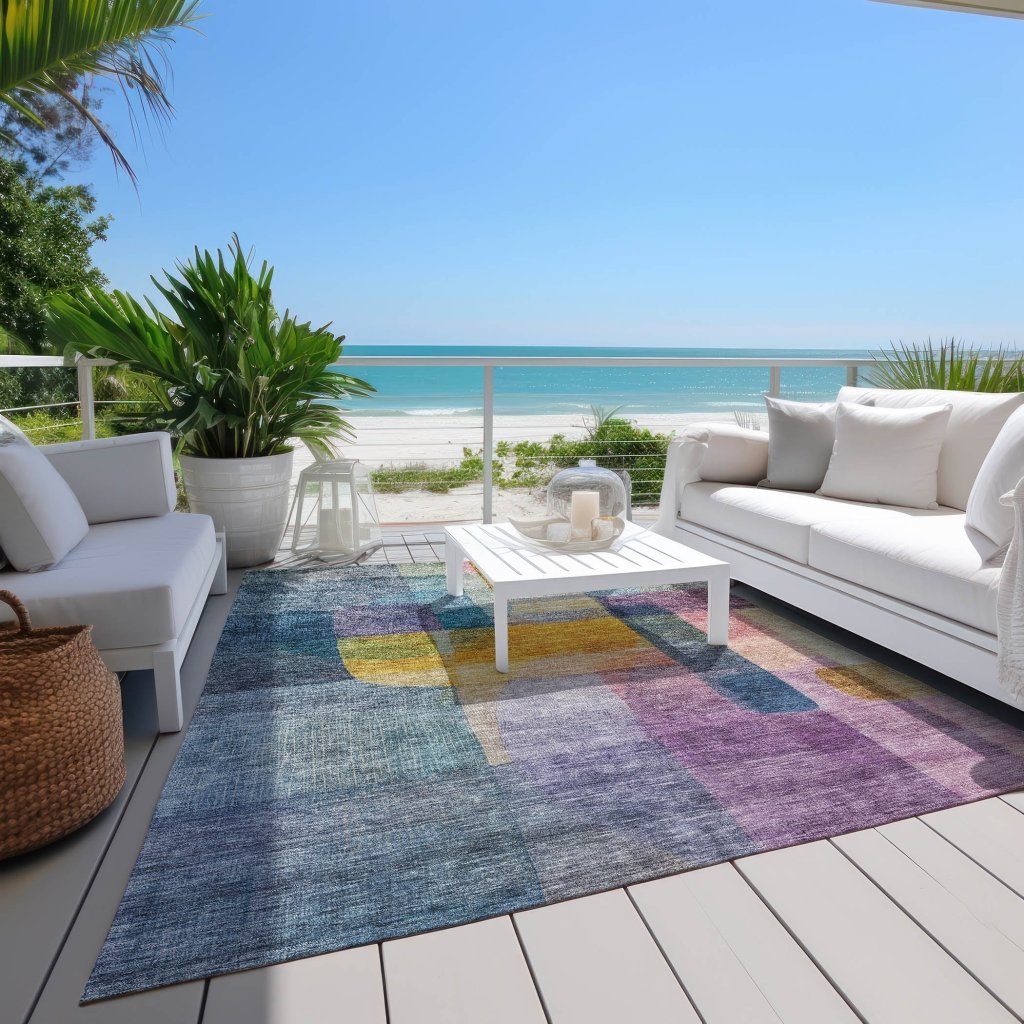 LOOMLAN Rugs Kyra Blue Washable Indoor-Outdoor Rug
