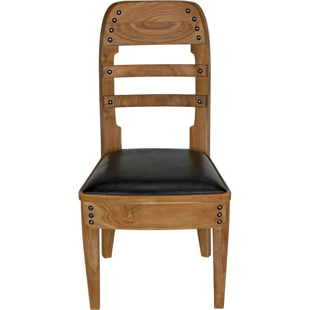 Laila Chair, Teak with Leather - LOOMLAN - Noir - Dining Chairs