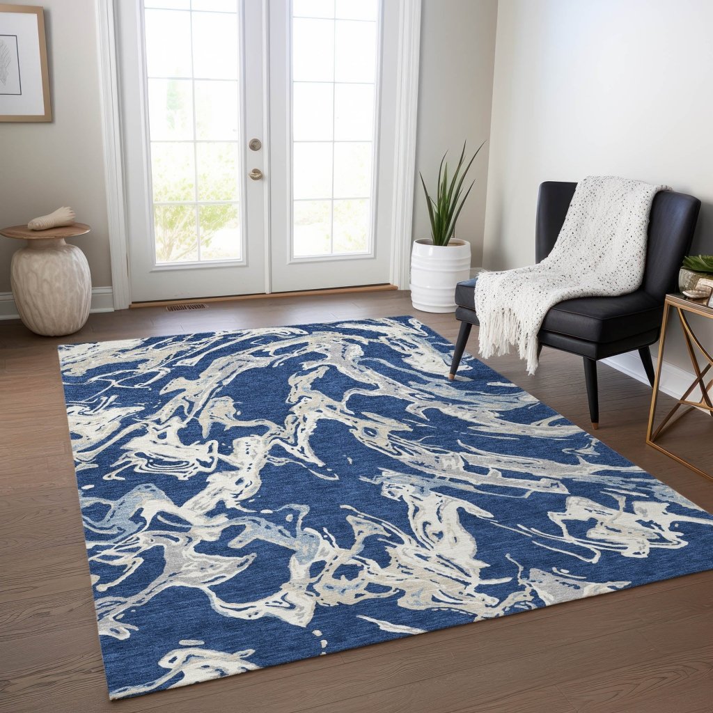 LOOMLAN Rugs Lani Blue Washable Indoor-Outdoor Rug