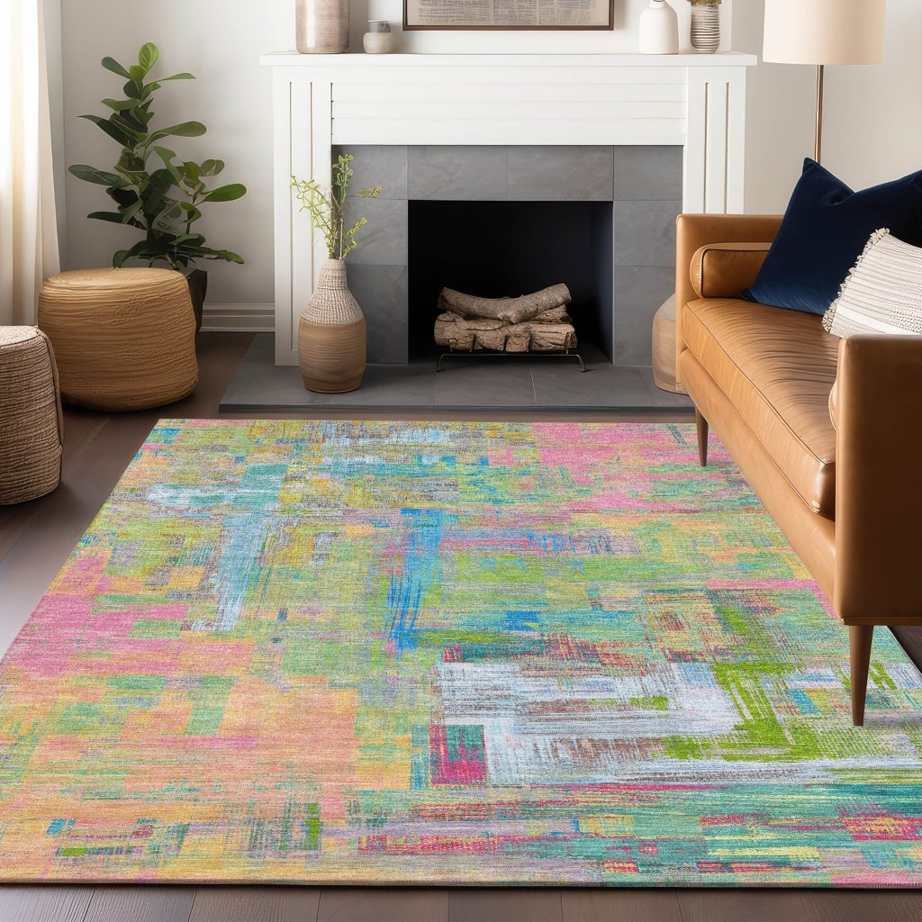 LOOMLAN Rugs Lavara Pink Washable Indoor-Outdoor Rug