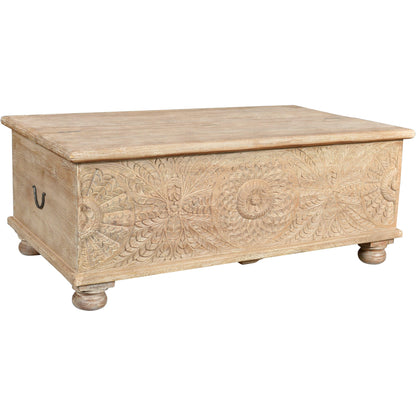 Lawrence 49 inches White Carved Storage Coffee Table - Sideboards and Things Brand_LOOMLAN Home, Color_White, Features_Handmade, Features_Handmade/Handcarved, Features_Repurposed Materials, Features_With Storage, Finish_Distressed, Finish_Whitewashed, Hinges, Materials_Reclaimed Wood, Materials_Wood, Product Type_Coffee Table, Table Base_Wood, Table Top_Wood, Width_40-50