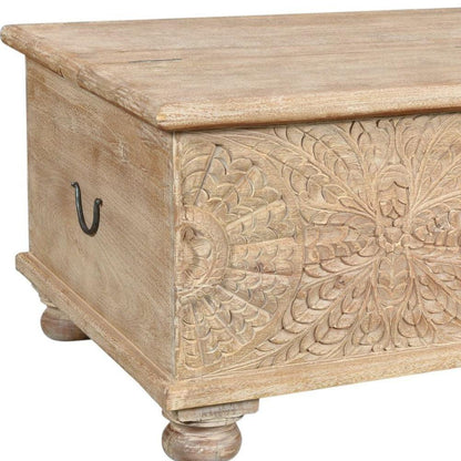 Lawrence 49 inches White Carved Storage Coffee Table - Sideboards and Things Brand_LOOMLAN Home, Color_White, Features_Handmade, Features_Handmade/Handcarved, Features_Repurposed Materials, Features_With Storage, Finish_Distressed, Finish_Whitewashed, Hinges, Materials_Reclaimed Wood, Materials_Wood, Product Type_Coffee Table, Table Base_Wood, Table Top_Wood, Width_40-50