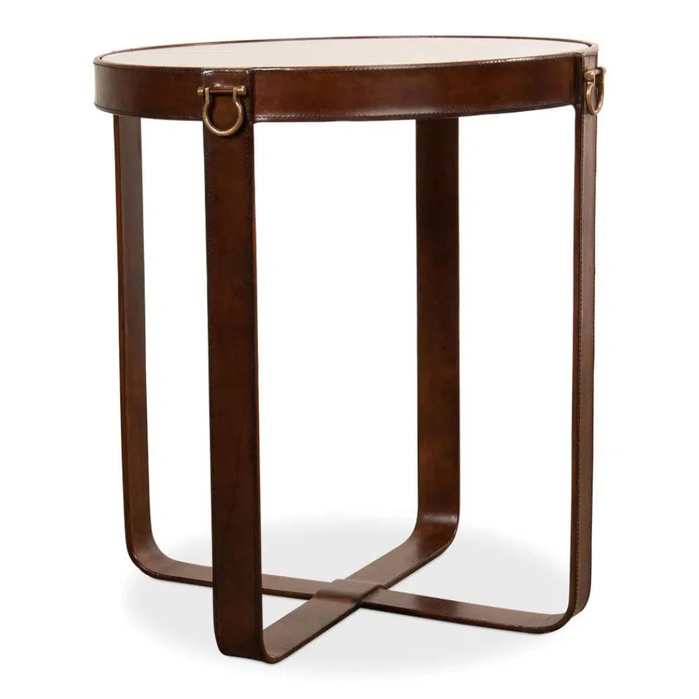 Sarreid Leather Round Harness Table