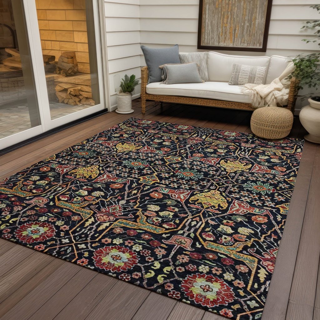 LOOMLAN Rugs Leon Black Washable Indoor-Outdoor Rug
