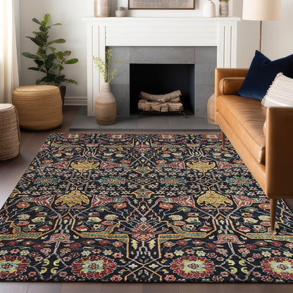 LOOMLAN Rugs Leon Black Washable Indoor-Outdoor Rug