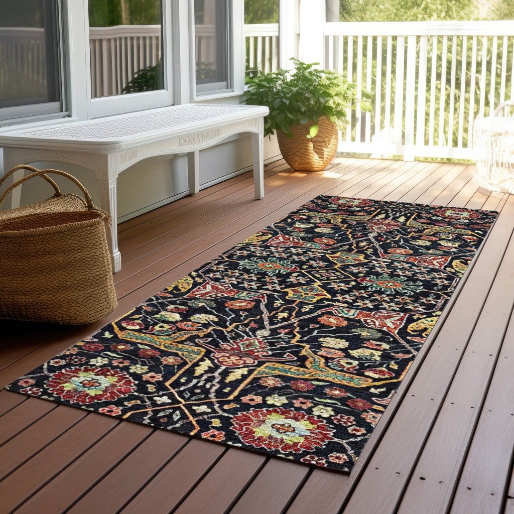 LOOMLAN Rugs Leon Black Washable Indoor-Outdoor Rug