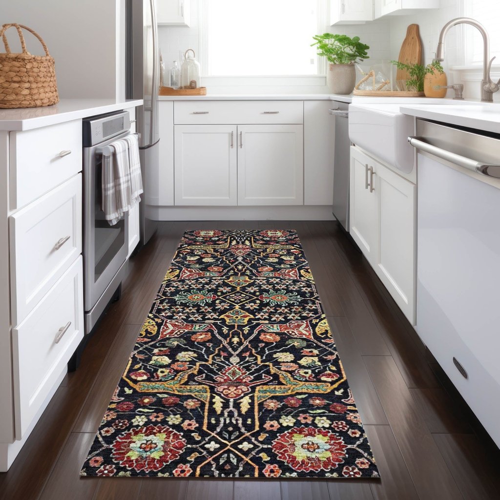 LOOMLAN Rugs Leon Black Washable Indoor-Outdoor Rug