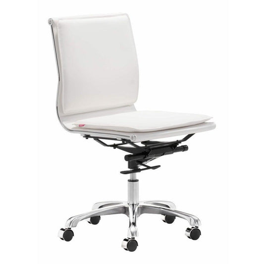 Lider Plus Armless Office Chair White - Sideboards and Things Color_Silver, Color_White, Depth_20-30, Features_Adjustable Height, Finish_Polished, Height_30-40, Materials_Metal, Materials_Upholstery, Metal Type_Aluminum, Metal Type_Steel, Upholstery Type_Leather, Upholstery Type_Vegan Leather, Width_20-30