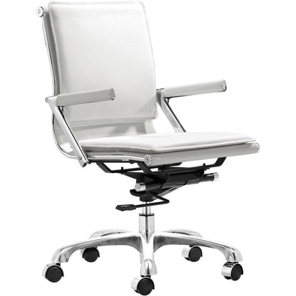 Lider Plus Office Chair White - Sideboards and Things Color_Silver, Color_White, Depth_20-30, Features_Adjustable Height, Finish_Polished, Height_30-40, Materials_Metal, Materials_Upholstery, Metal Type_Aluminum, Metal Type_Steel, Upholstery Type_Leather, Upholstery Type_Vegan Leather, Width_20-30