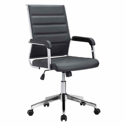 Liderato Office Chair Black - Sideboards and Things Brand_Zuo Modern, Color_Black, Color_Silver, Depth_20-30, Features_Adjustable Height, Features_Swivel, Finish_Polished, Height_30-40, Materials_Metal, Materials_Upholstery, Metal Type_Steel, Upholstery Type_Leather, Upholstery Type_Vegan Leather, Width_20-30