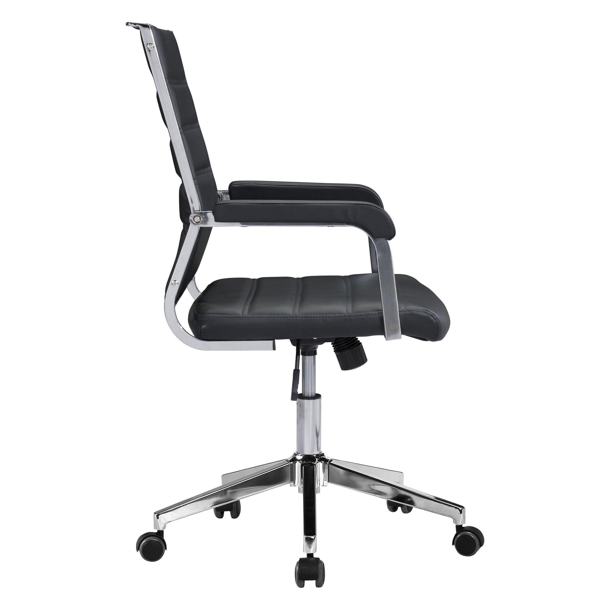 Liderato Office Chair Black - Sideboards and Things Brand_Zuo Modern, Color_Black, Color_Silver, Depth_20-30, Features_Adjustable Height, Features_Swivel, Finish_Polished, Height_30-40, Materials_Metal, Materials_Upholstery, Metal Type_Steel, Upholstery Type_Leather, Upholstery Type_Vegan Leather, Width_20-30