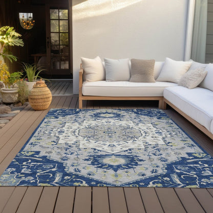 LOOMLAN Rugs Lidia Blue Washable Indoor-Outdoor Rug
