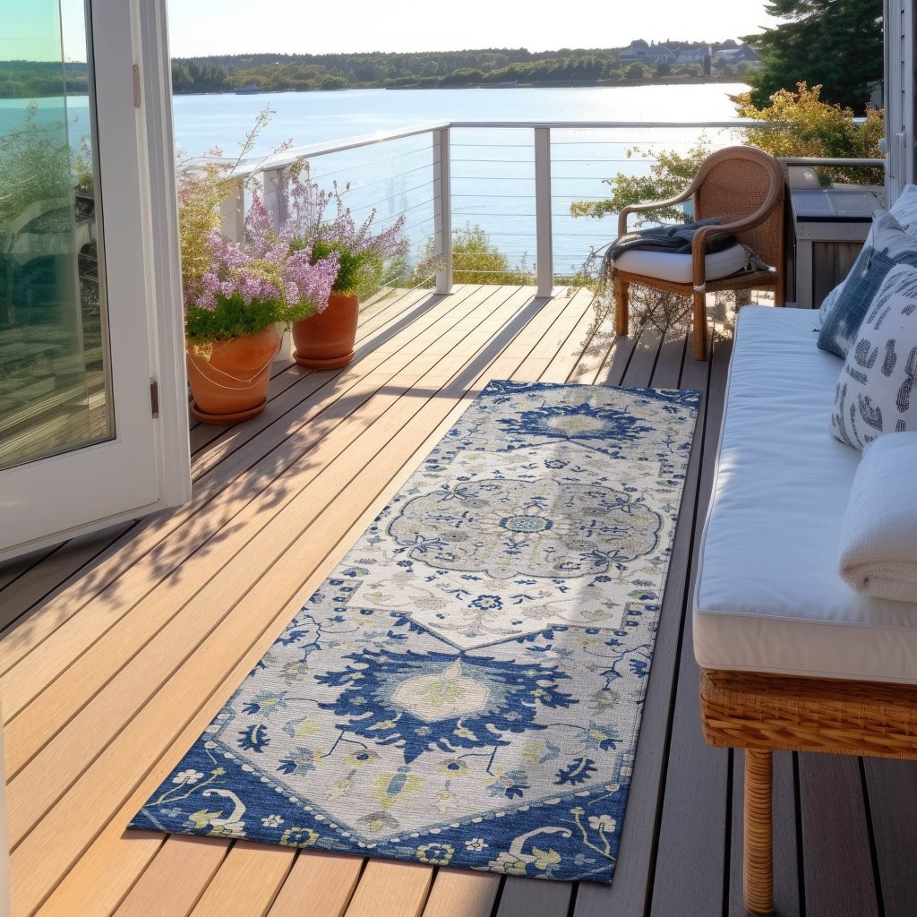LOOMLAN Rugs Lidia Blue Washable Indoor-Outdoor Rug
