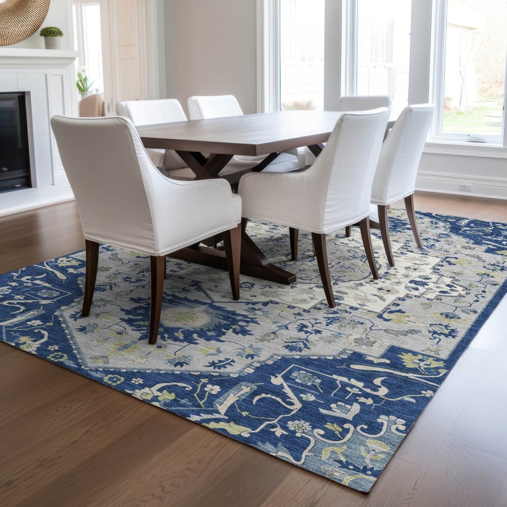 LOOMLAN Rugs Lidia Blue Washable Indoor-Outdoor Rug
