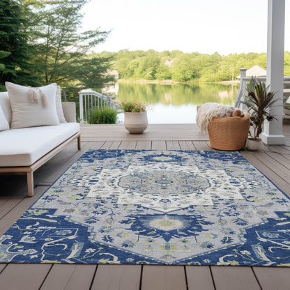LOOMLAN Rugs Lidia Blue Washable Indoor-Outdoor Rug