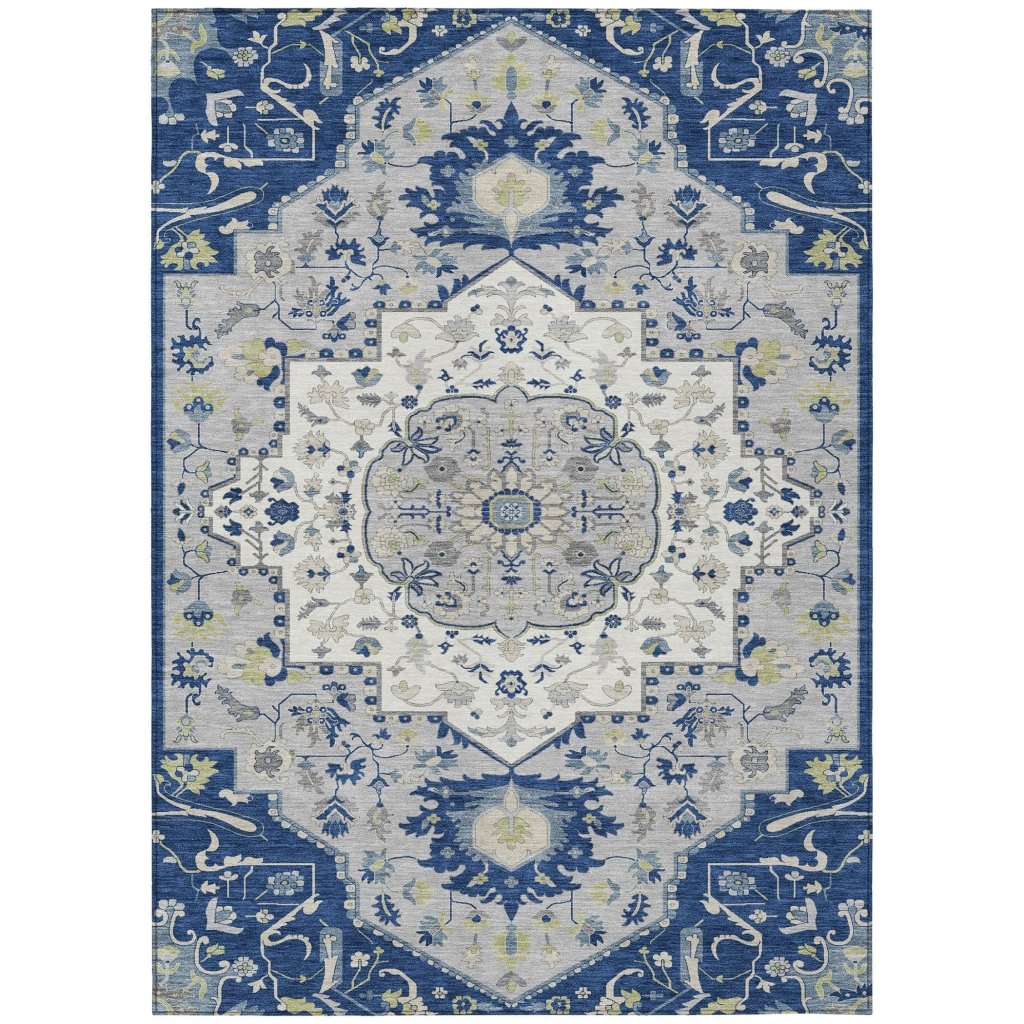 LOOMLAN Rugs Lidia Blue Washable Indoor-Outdoor Rug