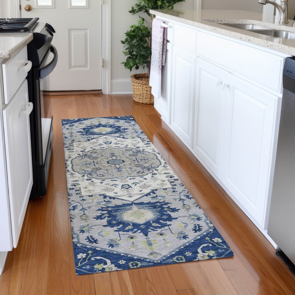 LOOMLAN Rugs Lidia Blue Washable Indoor-Outdoor Rug