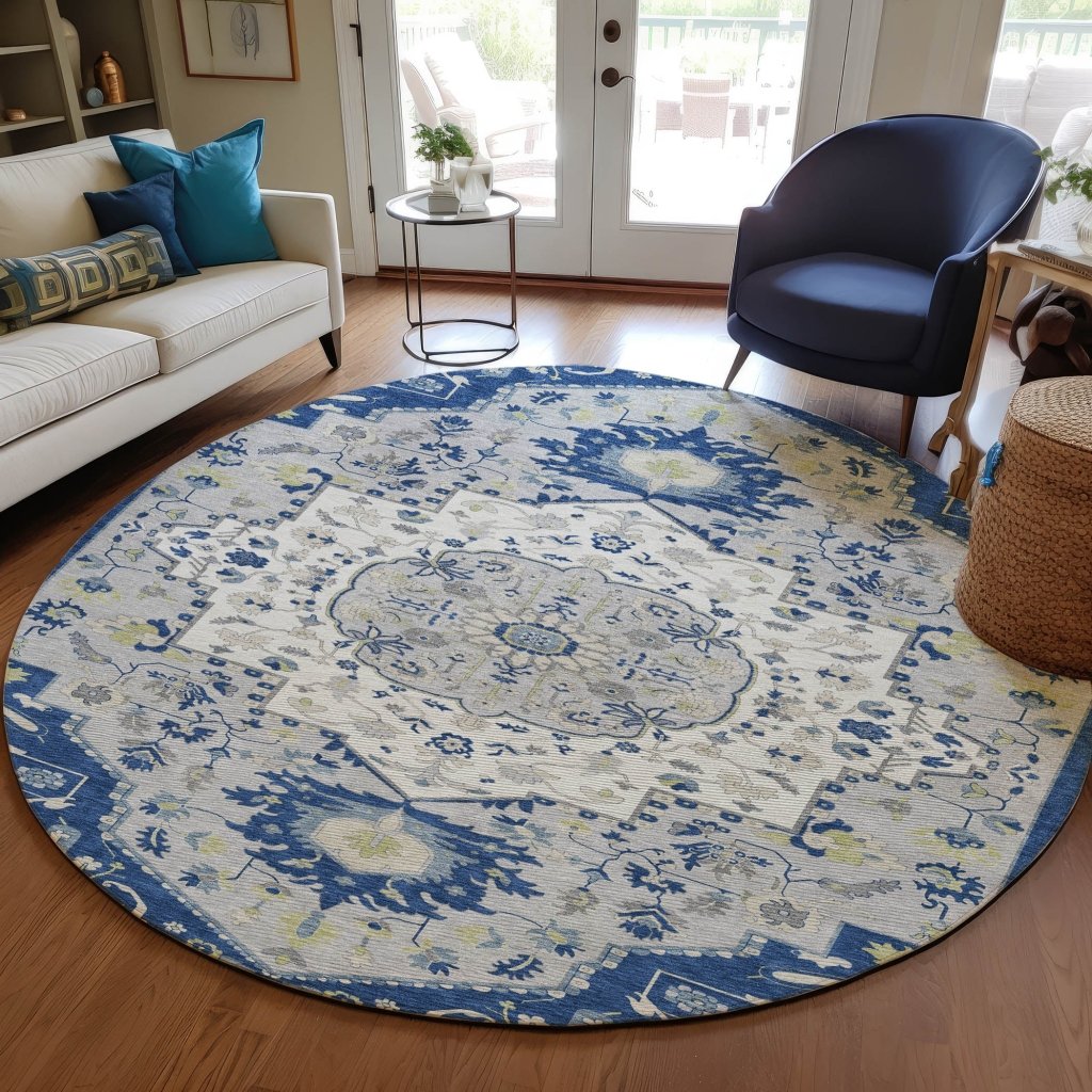 LOOMLAN Rugs Lidia Blue Washable Indoor-Outdoor Rug