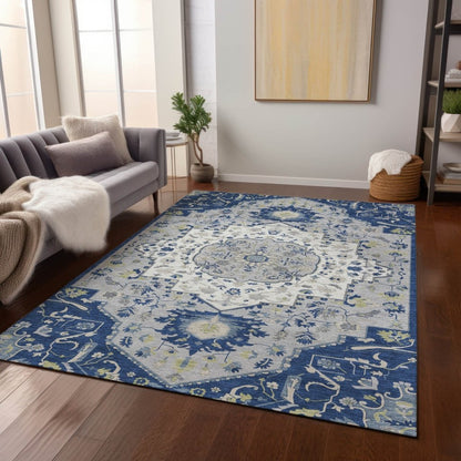 LOOMLAN Rugs Lidia Blue Washable Indoor-Outdoor Rug