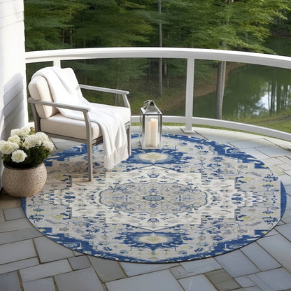 LOOMLAN Rugs Lidia Blue Washable Indoor-Outdoor Rug
