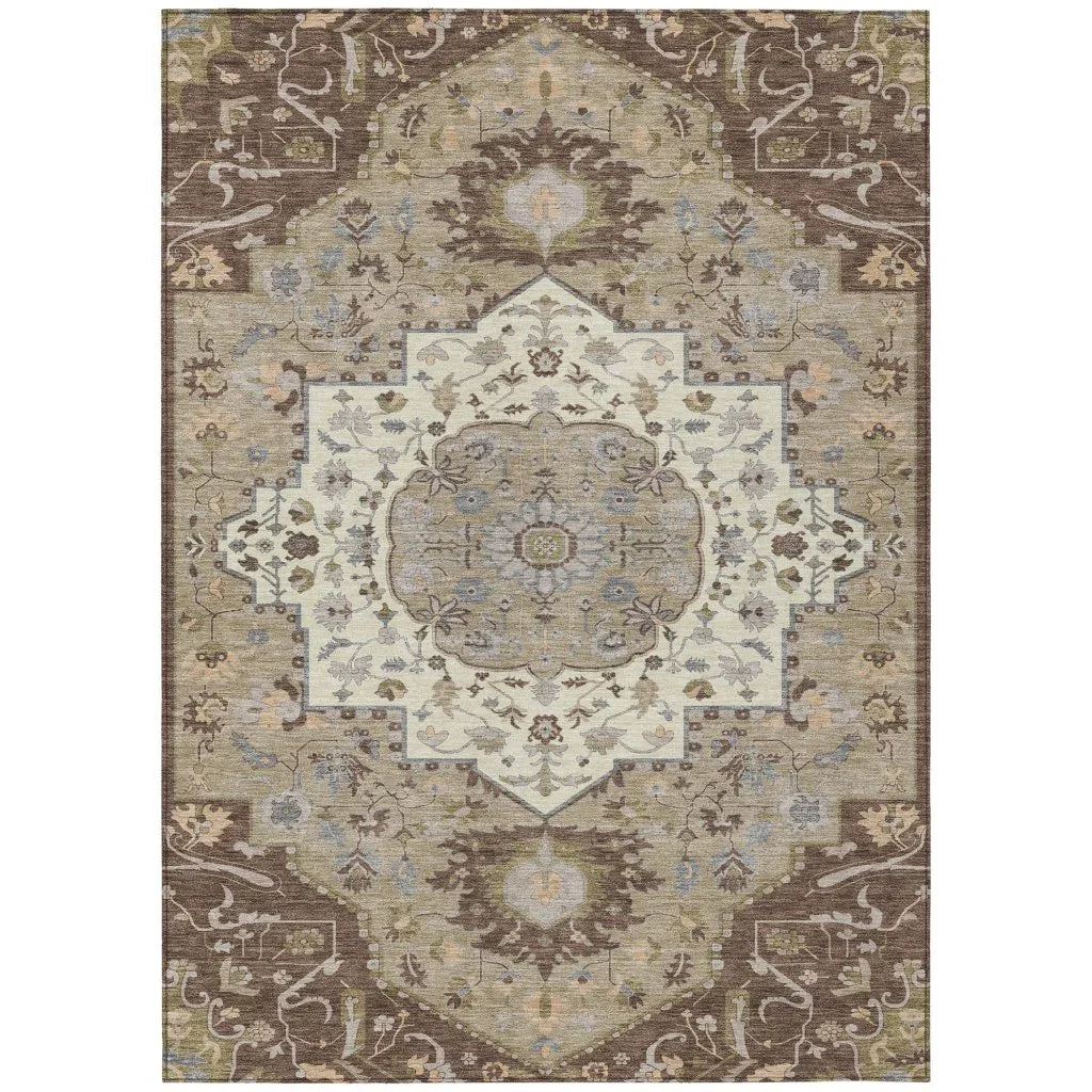 LOOMLAN Rugs Lidia Chocolate Washable Indoor-Outdoor Rug