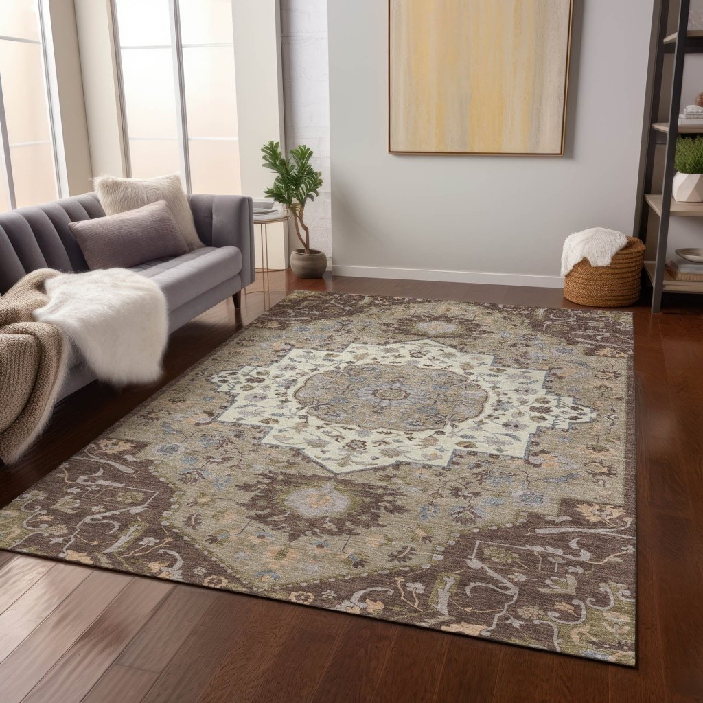 LOOMLAN Rugs Lidia Chocolate Washable Indoor-Outdoor Rug